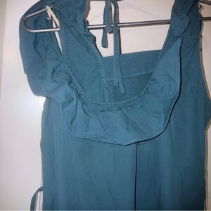Ruffled Sleeveless Teal Jumper dress smock